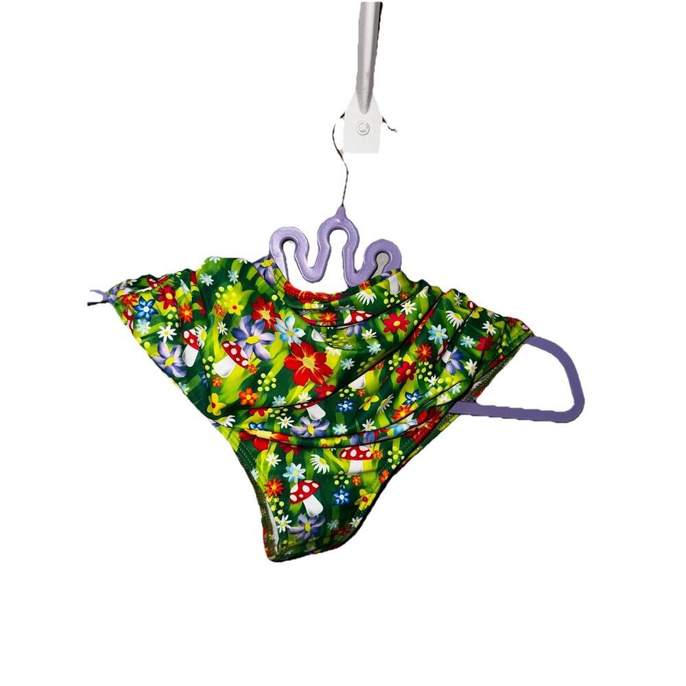 Sporlike Bikini Top Women Size M One Shoulder Ruffle Floral Green Swimsuit